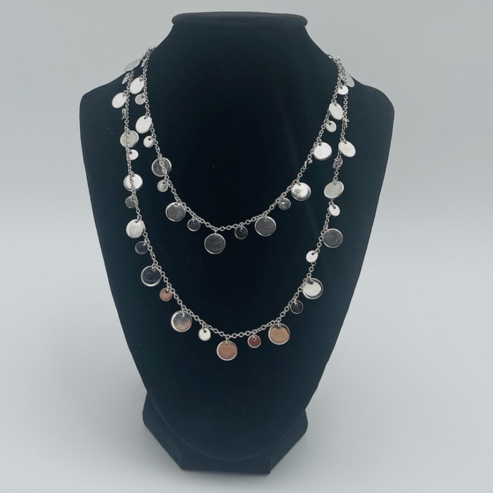Lia Sophia Panorama Elegant Silvertone Long Disc Necklace Retired/Vintage - Picture 1 of 4